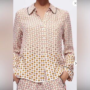 Maje Pink and Cream Patterned Button Down Shirt